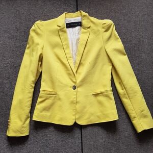 Zara Lemon Yellow Tailored Blazer with Notched Lapels